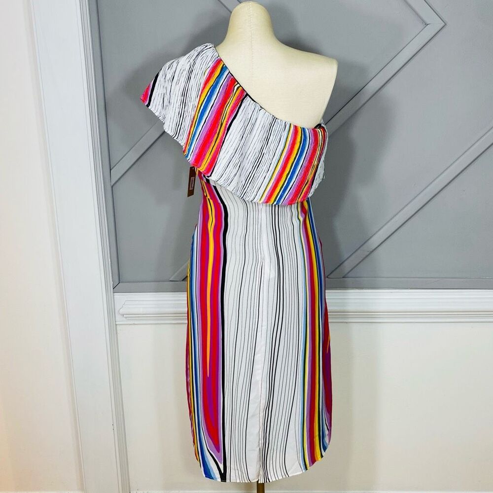 New Rachel Roy Womens Rainbow Striped One Shoulder Dress Women’s Size S - Picture 10 of 13